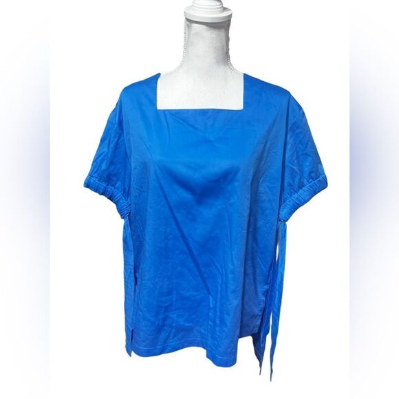 Harshman Womens Zita Top Size XS Blue Square Neck Blouse Tie Sleeve Detail - Picture 2 of 6